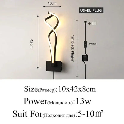 Modern black and white decorbites led modern wall lamp with twisted spiral design for bedroom and living room lighting