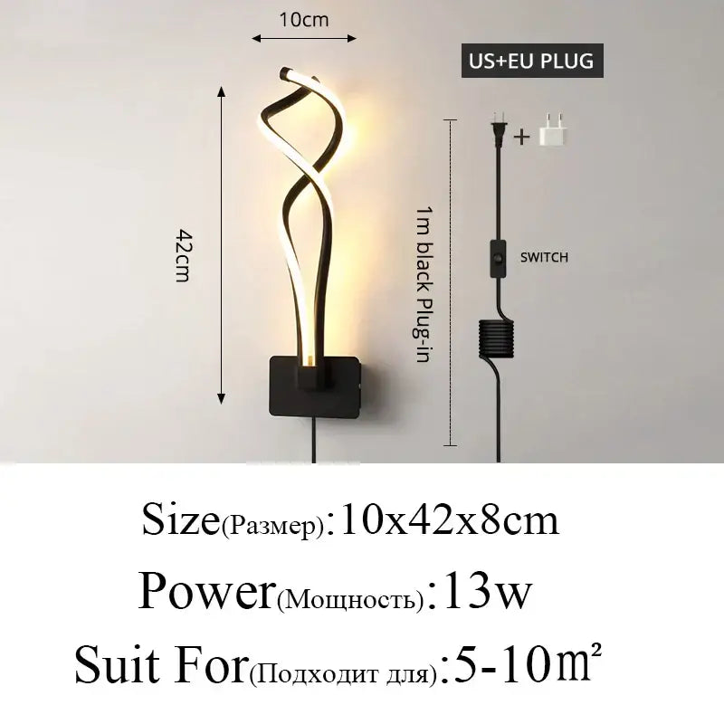 Modern black and white decorbites led modern wall lamp with twisted spiral design for bedroom and living room lighting