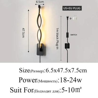 Modern black twisted led wall lamp with warm glow from decorbites led modern wall for bedroom and living room lighting