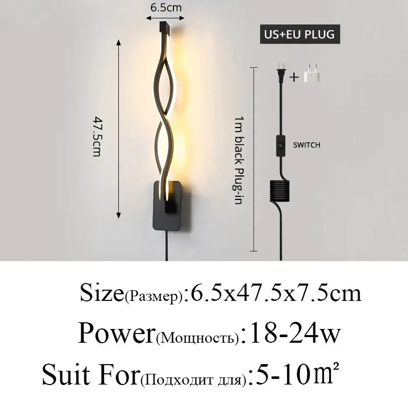 Modern black twisted led wall lamp with warm glow from decorbites led modern wall for bedroom and living room lighting