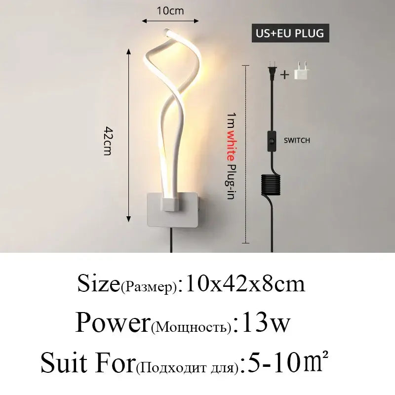 White DecorBites LED modern wall lamp with sleek twisted design for bedroom living room corridor lighting