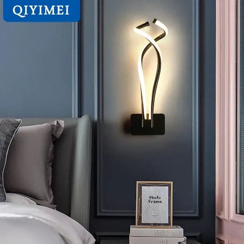 Modern led wall lamp decorbites led modern with sleek twisted design in black and gold for bedroom and living room lighting
