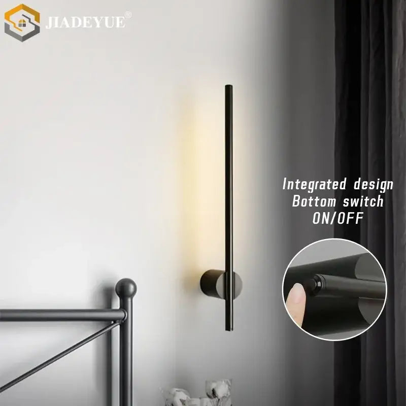 Black matte finish decorbites led modern wall lamp with cylindrical design and built-in bottom switch for bedroom decor