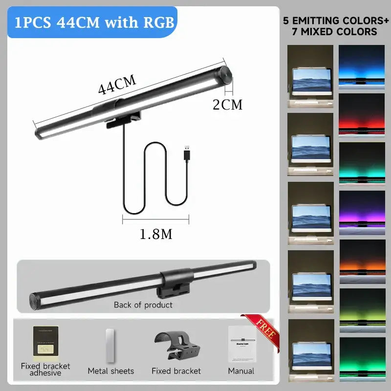 Decorbites led monitor bar desk lamp with 44cm length sleek black metal finish and stepless rgb dimming lighting