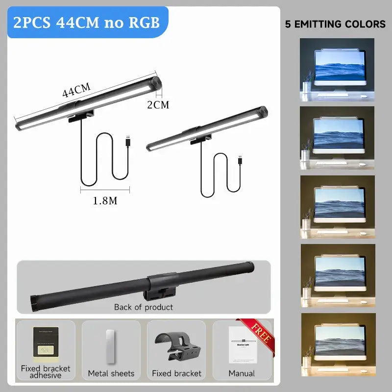 Black metal decorbites led monitor desk lamp with stepless rgb dimming and 5 color options for pc screen lighting