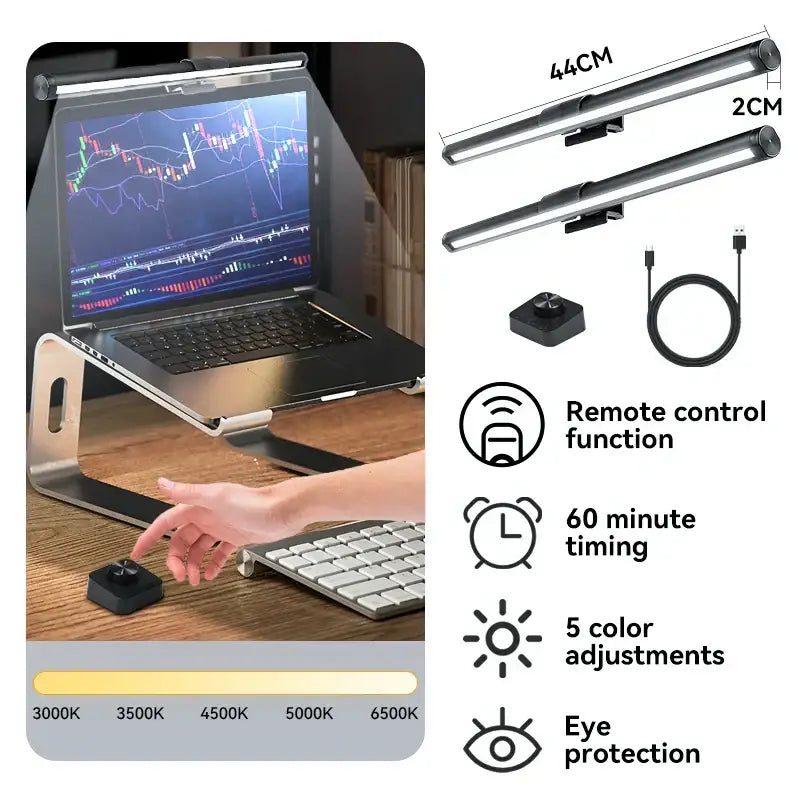 Adjustable decorbites led monitor bar desk lamp with 44cm metallic finish and remote for customizable color temperature