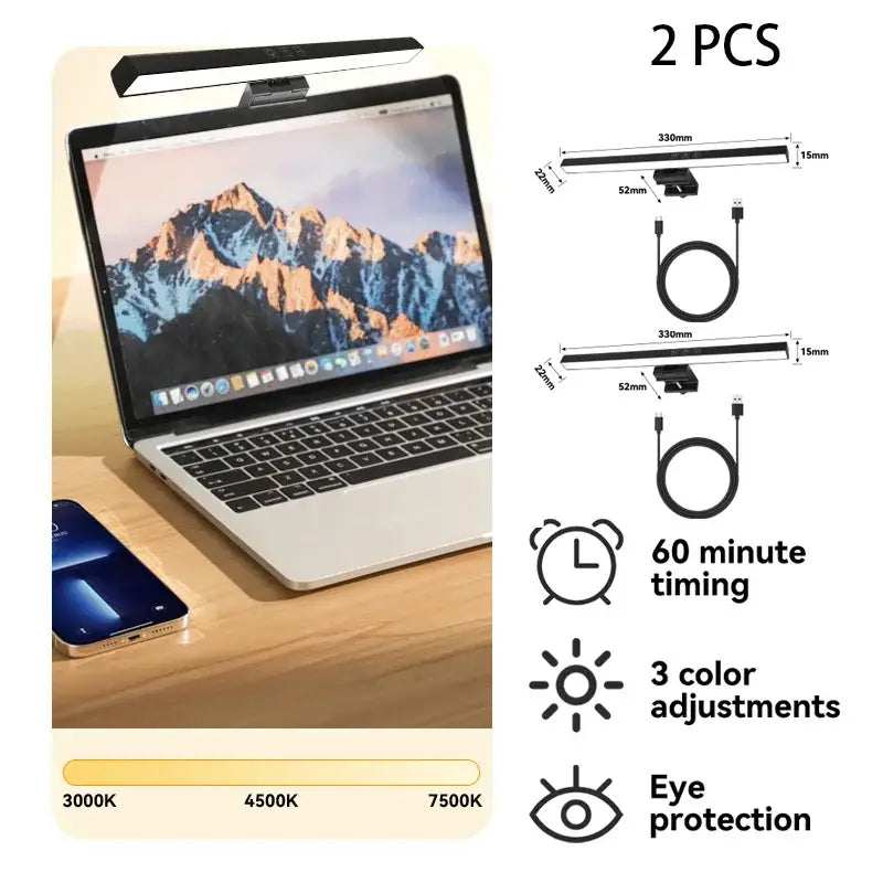 Black led monitor bar desk lamp by DecorBites with adjustable color temperature and 60-minute timer for PC screen dimming