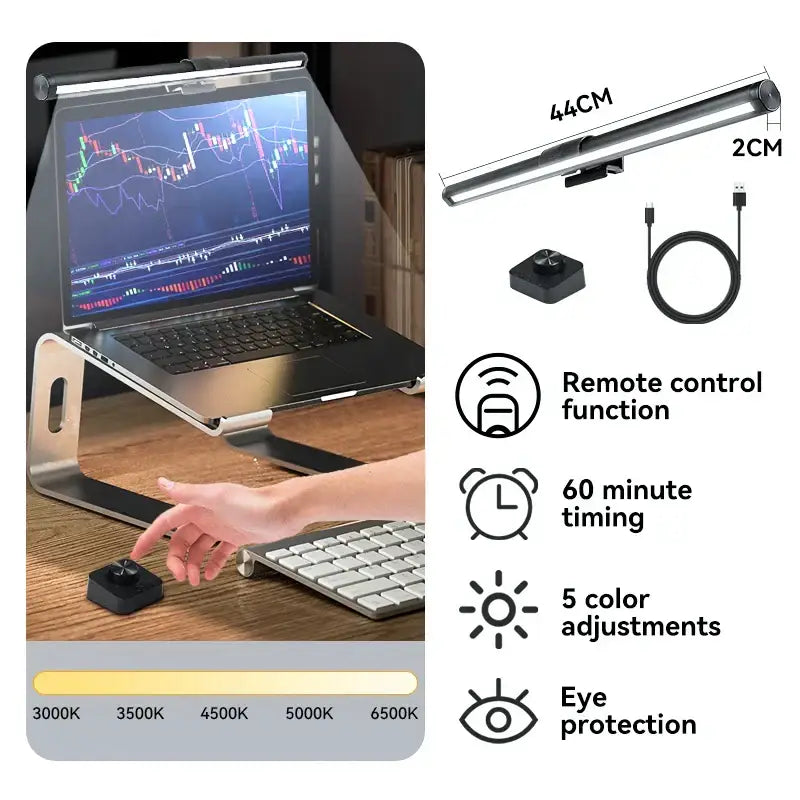 Silver metallic decorbites led monitor desk lamp with slim adjustable led monitor bar for eye protection and dimming