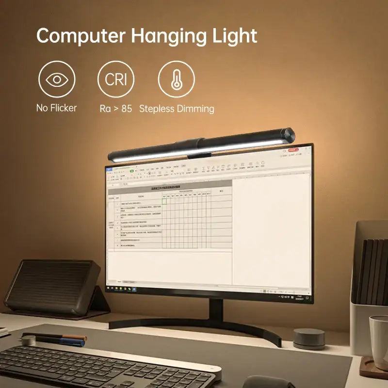 Black matte finish decorbites led monitor bar with sleek minimalist design as a dimming desk lamp for PC screens