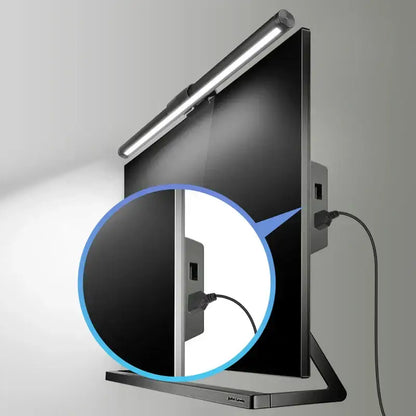 Silver metallic DecorBites LED monitor bar desk lamp with slim design and integrated USB-C charging port