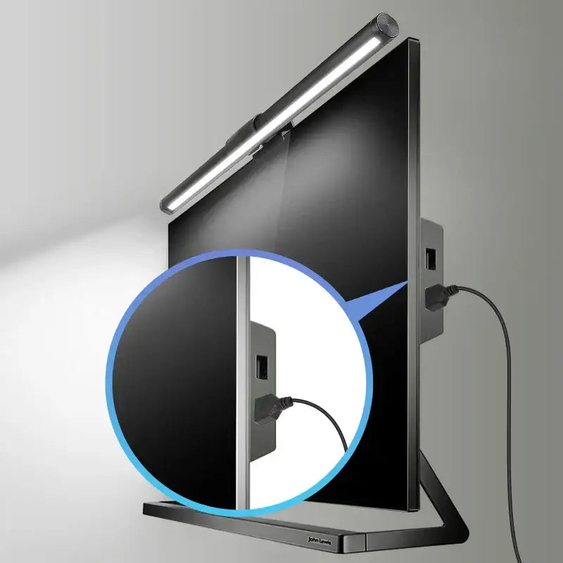 Silver metallic DecorBites LED monitor bar desk lamp with slim design and integrated USB-C charging port