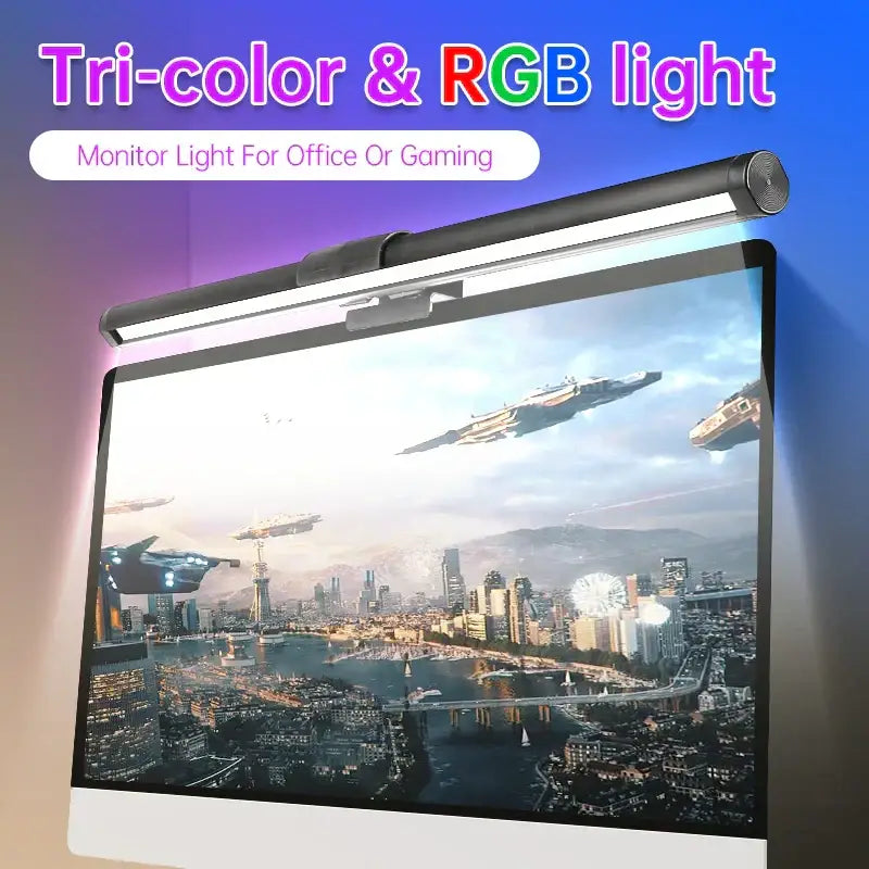 Decorbites led monitor bar light desk lamp with tri-color rgb lighting and sleek black finish for office and gaming setups