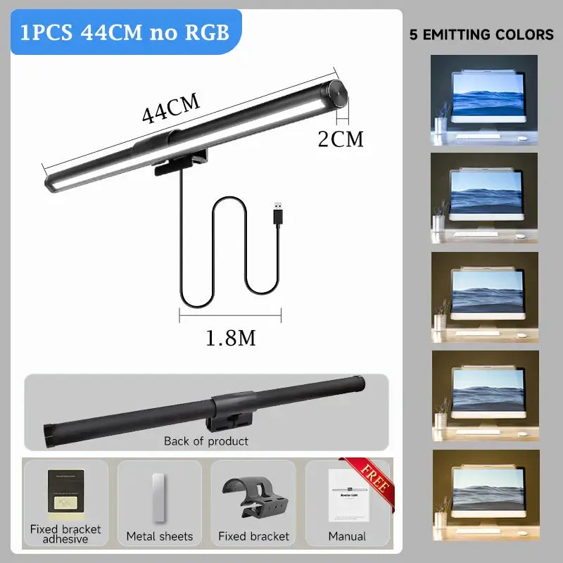 DecorBites led monitor bar light 44cm black with 5 color options for dimming PC screen and stepless RGB desk lamp