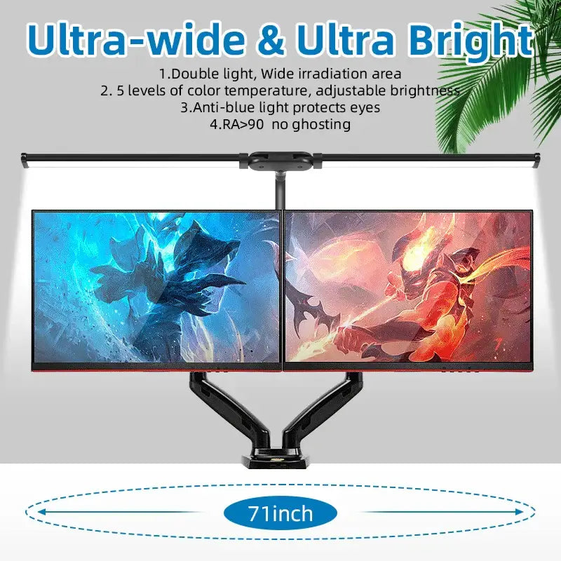 Black ultra-wide decorbites led monitor desk lamp with adjustable brightness anti-blue light and 71-inch span