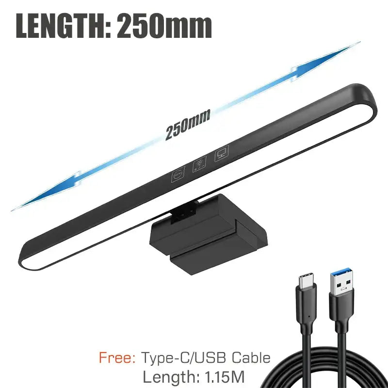 Black 250mm decorbites led monitor screen light bar with sleek design and usb-c usb cable for desk lamp use
