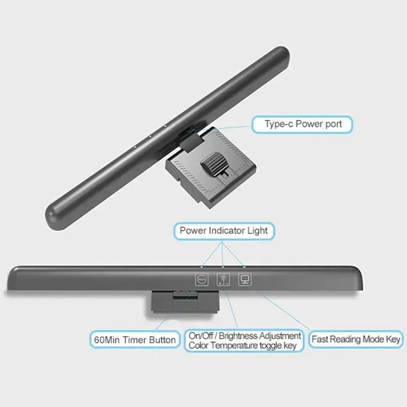 Black matte-finish decorbites led monitor screen light bar with sleek design and integrated function buttons on control panel