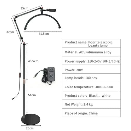 Black and white floor lamp decorbites led moon with telescopic design abs and aluminum alloy for beauty use