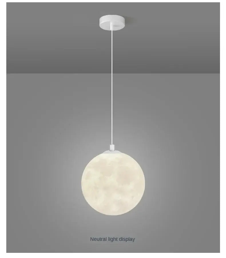 Decorbites led moon softly glowing spherical pendant light with matte white finish and detailed moon planet ceiling design
