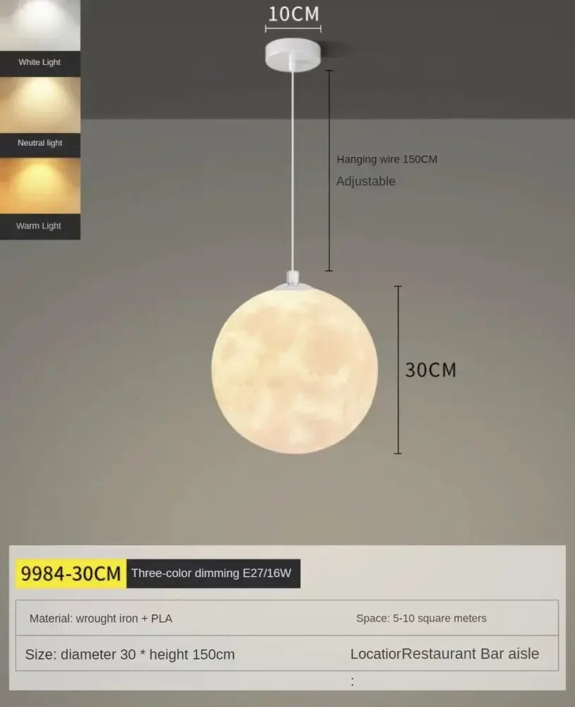 Decorbites led moon planet ceiling chandelier with textured wrought iron and pla moon-themed pendant light design