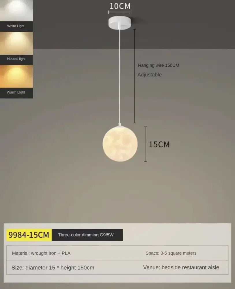 Decorbites led moon planet ceiling chandelier with white textured round moon-shaped pendant light for home decor