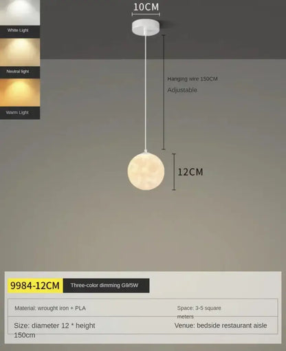 A round white decorbites led moon pendant light with textured surface for elegant moon planet ceiling decor