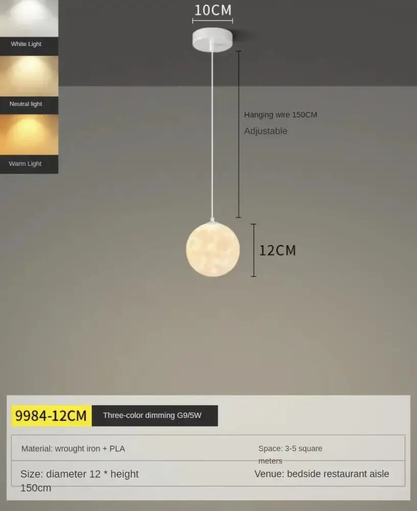 A round white decorbites led moon pendant light with textured surface for elegant moon planet ceiling decor