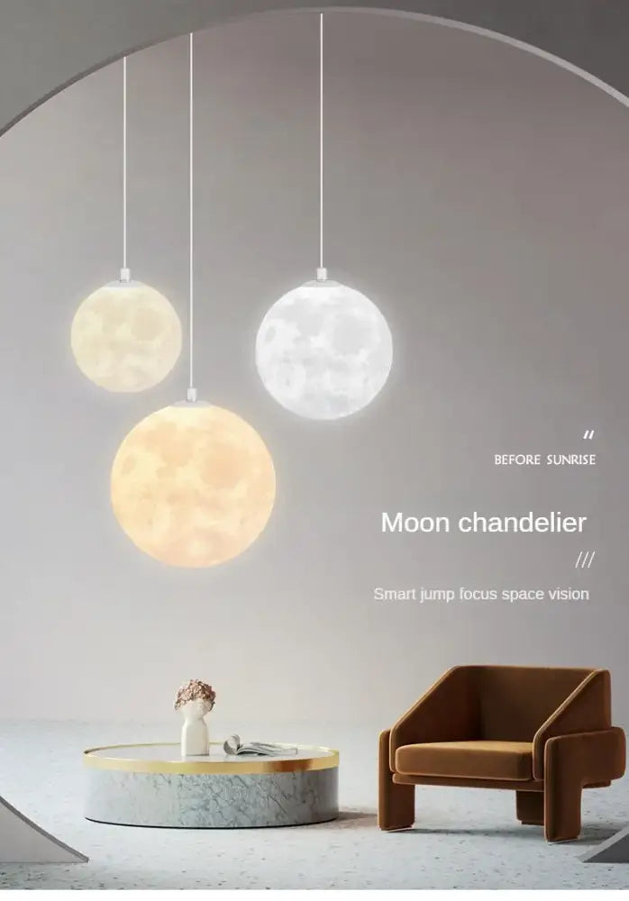 Decorbites led moon planet ceiling chandelier with three textured spherical pendants emitting warm and cool white light