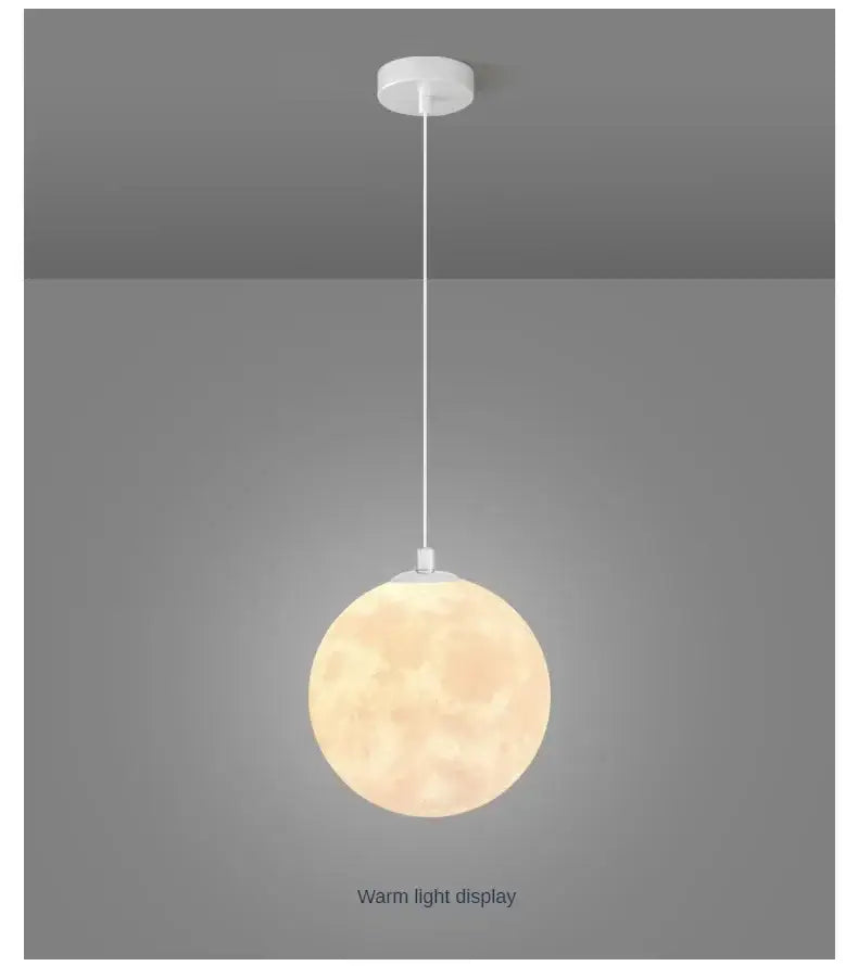 Decorbites led moon planet ceiling chandelier with warm glowing spherical moon surface and white ceiling mount