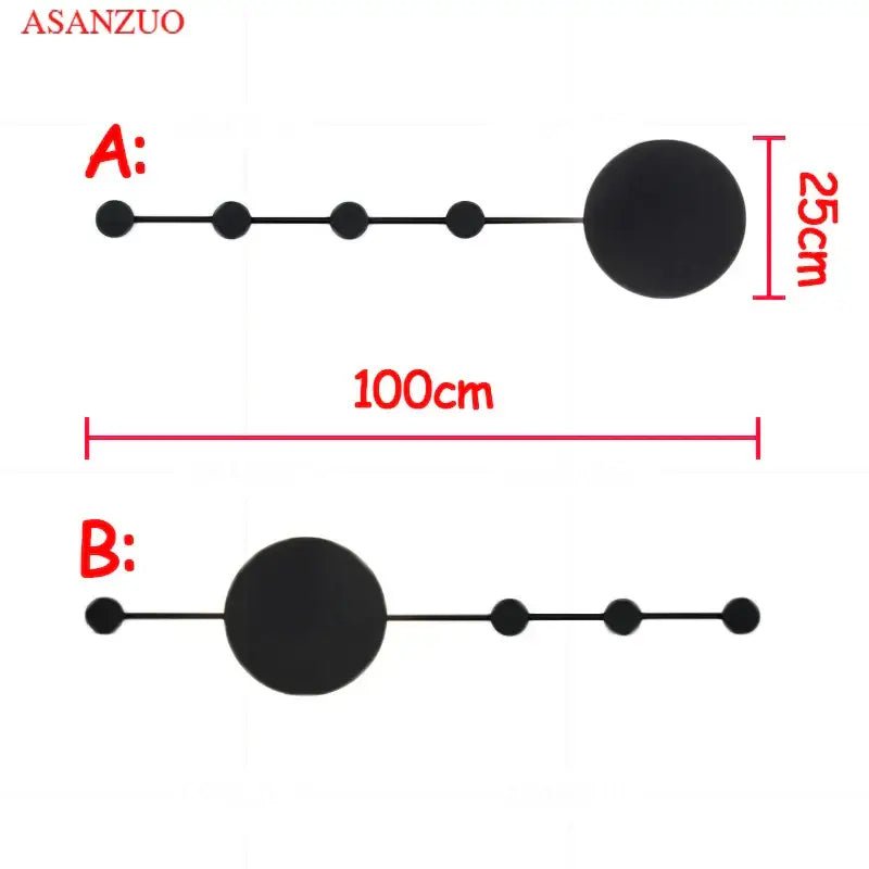 Black spherical decorbites led moon wall lamp with four smaller beads and central sphere in two size configurations