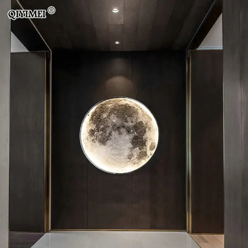 Decorbites led moon wall lamp with illuminated cratered surface for minimalist bedroom and living room decor
