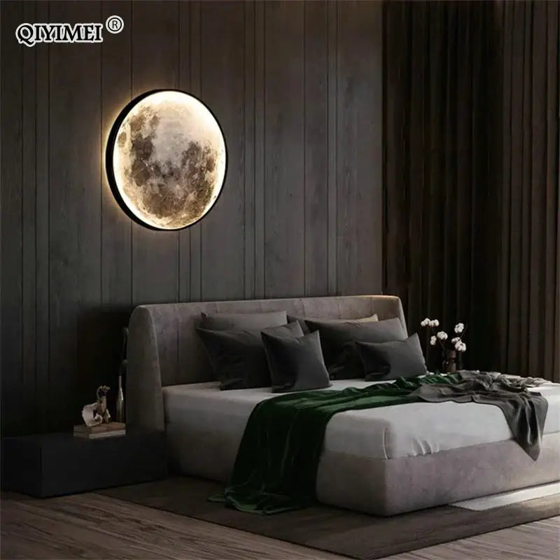 Circular decorbites led moon wall lamp with realistic craters and soft illumination for bedroom and living room decor