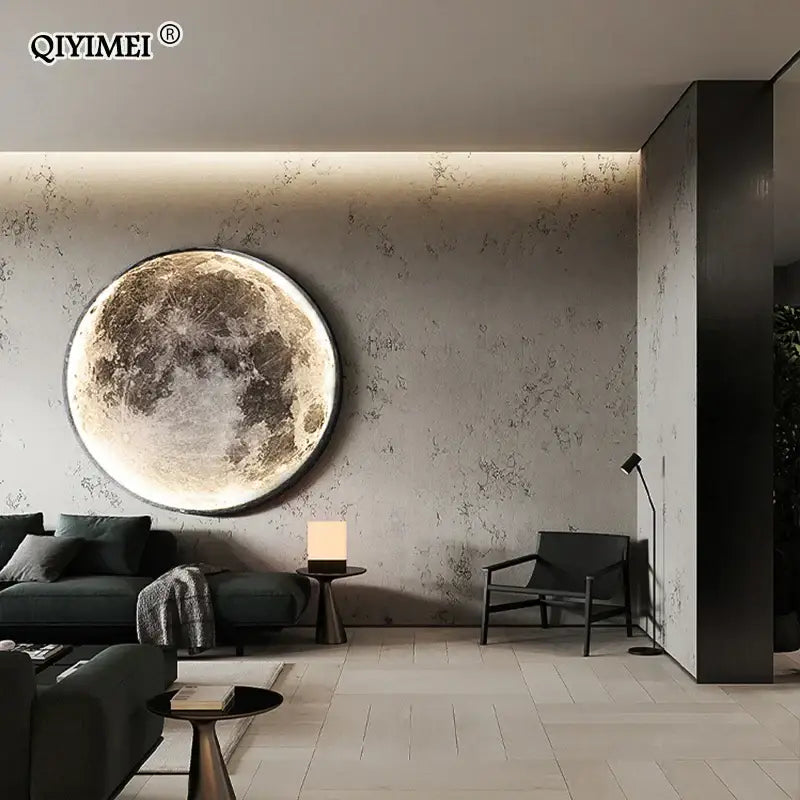 Decorbites led moon wall lamp with illuminated circular design featuring detailed lunar crater textures for indoor decor