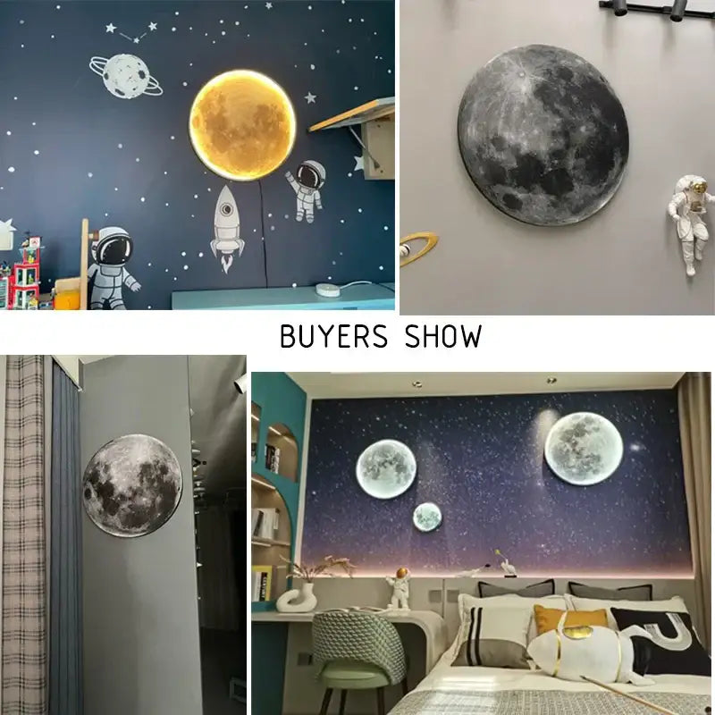Decorbites led moon wall lamp featuring a circular metallic-silver design with detailed craters for modern indoor decor