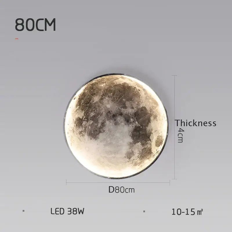 Decorbites led moon wall lamp with 80cm circular led moon light featuring realistic cratered surface and metallic rim