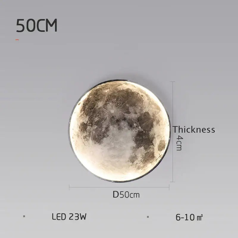 Decorbites led moon wall lamp circular 50cm diameter with realistic lunar surface and thin black rim for indoor decor