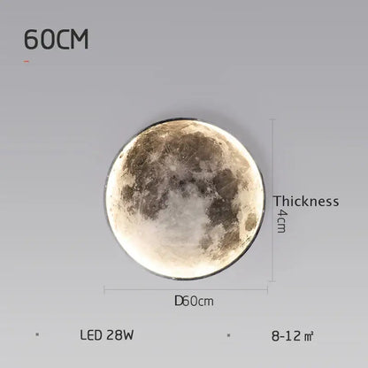 Decorbites led moon wall lamp with 60cm diameter illuminated edge and detailed lunar surface for modern indoor decor