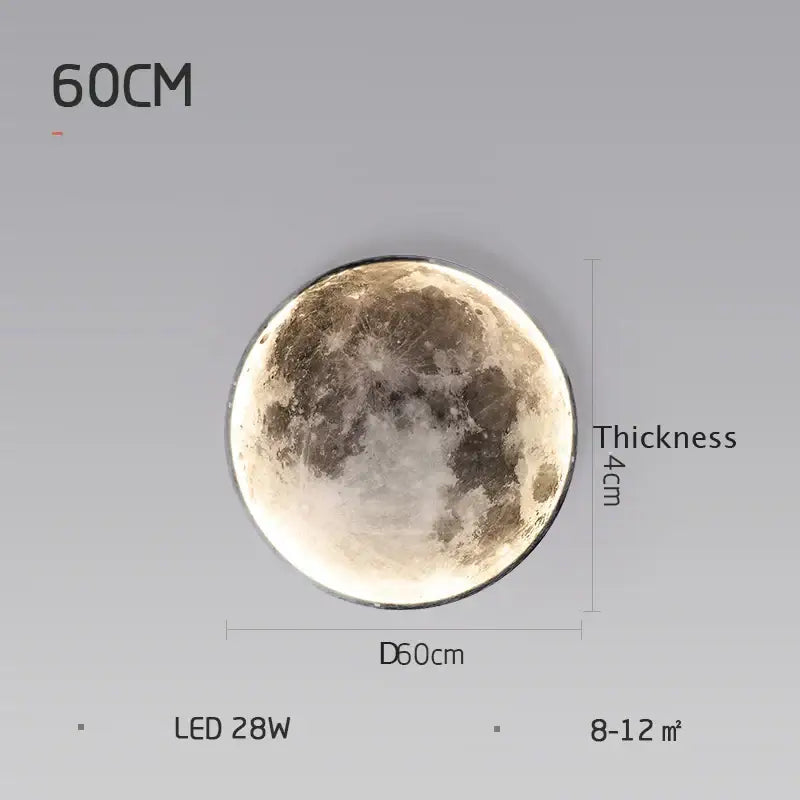 Decorbites led moon wall lamp with 60cm diameter illuminated edge and detailed lunar surface for modern indoor decor