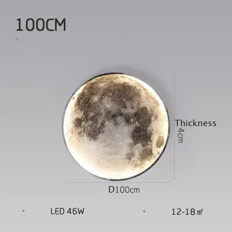 DecorBites led moon wall lamp with 100cm lunar surface design and illuminated rim for modern indoor lighting
