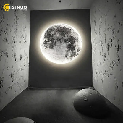 A decorbites led moon wall lamp with glowing realistic cratered surface and soft white illumination for indoor decor