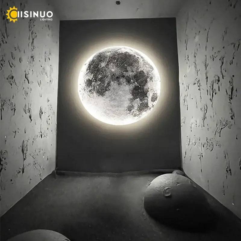 A decorbites led moon wall lamp with glowing realistic cratered surface and soft white illumination for indoor decor