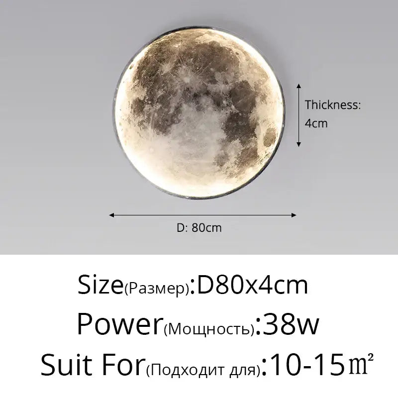 Decorbites led moon wall lamp with realistic lunar surface texture 80cm diameter modern nordic bedroom lighting