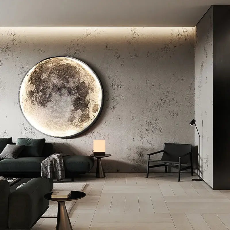 Decorbites led moon wall lamp featuring a circular illuminated lunar surface for modern minimalist bedroom decor