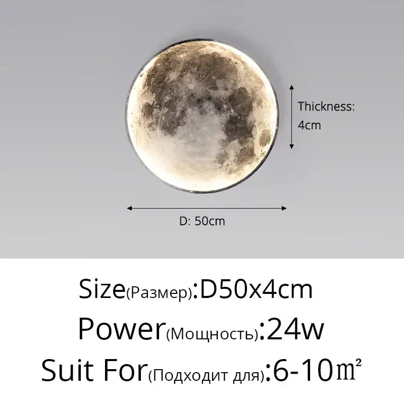 Decorbites led moon wall lamp circular 50cm diameter with realistic lunar surface for modern bedroom decor