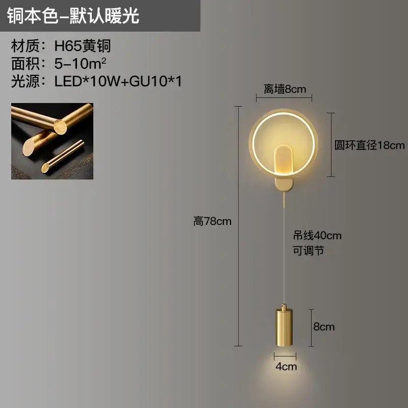 A modern decorbites led moon wall light wall lamp with warm led glow crafted from h65 brass in copper finish
