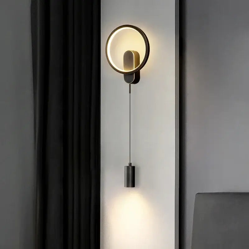 Modern copper wall light decorbites led moon with a warm glow metallic frame and hanging cylindrical pendant for bedroom decor