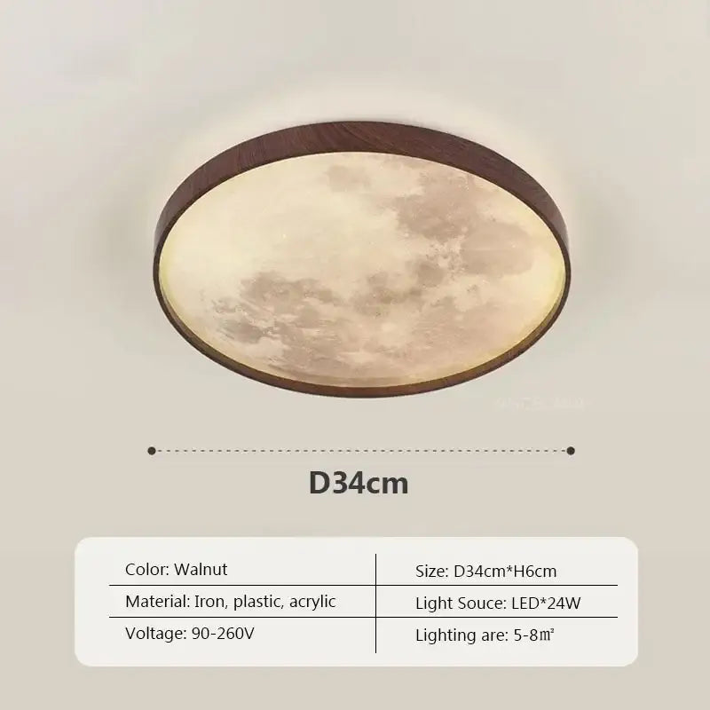 Decorbites led moon ceiling light with walnut iron frame and acrylic led moon wood panel for bedroom and living room