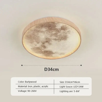 DecorBites led moon wood ceiling light with realistic moon surface and burlywood wooden rim for bedroom and living room