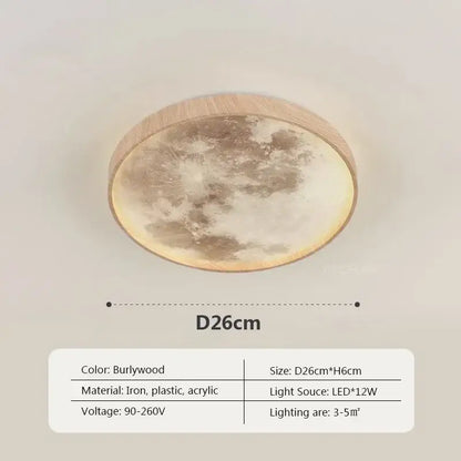 Decorbites led moon wood ceiling light with realistic moon surface and burlywood rim for bedroom and living room illumination