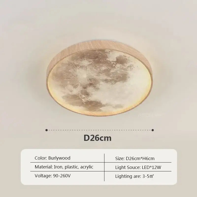 Decorbites led moon wood ceiling light with realistic moon surface and burlywood rim for bedroom and living room illumination