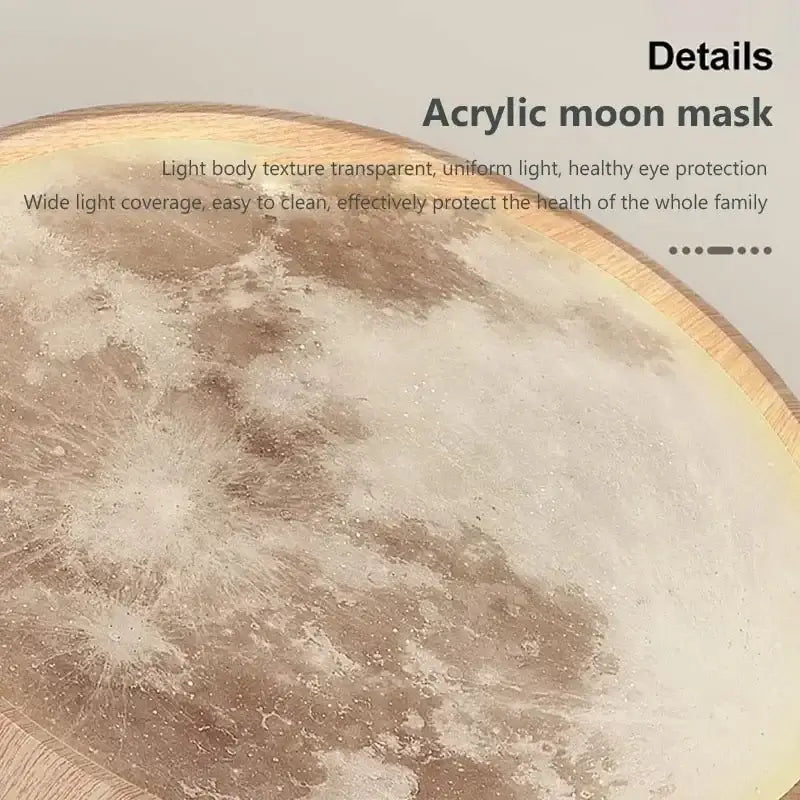 Transparent acrylic decorbites led moon ceiling light with textured body and golden brown lunar details for home decor